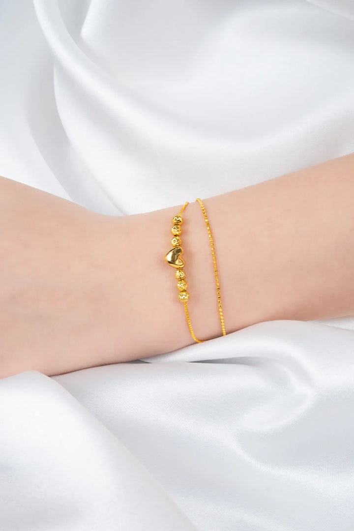 Lắc Tay Dây Đôi Trái Tim Trơn Vàng 16K Bảo Tín K&K