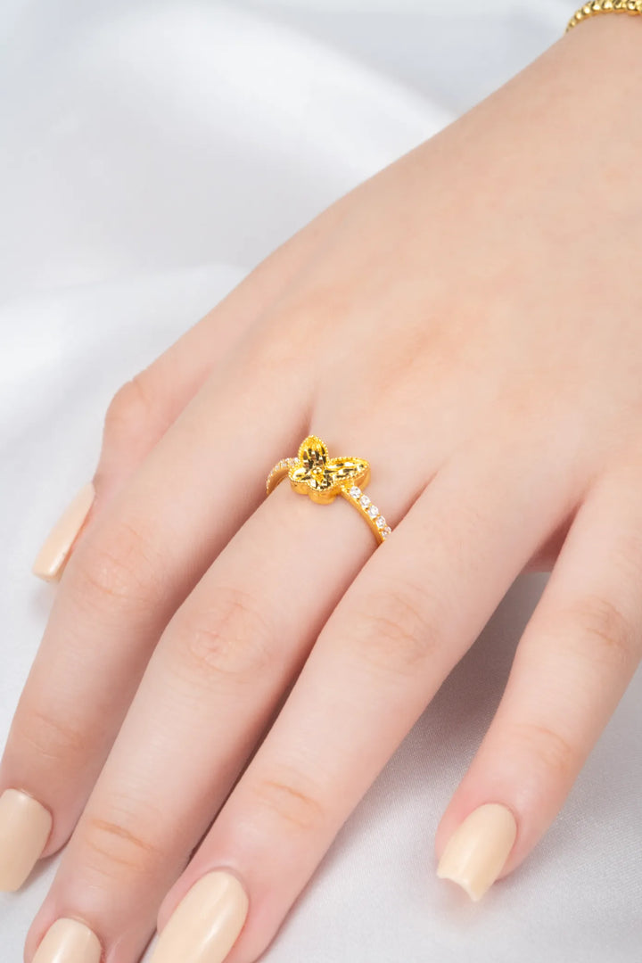 Nhẫn Bướm Hoạ Tiết Nổi 3D Vàng 16K đính đá CZ Bảo Tín K&K