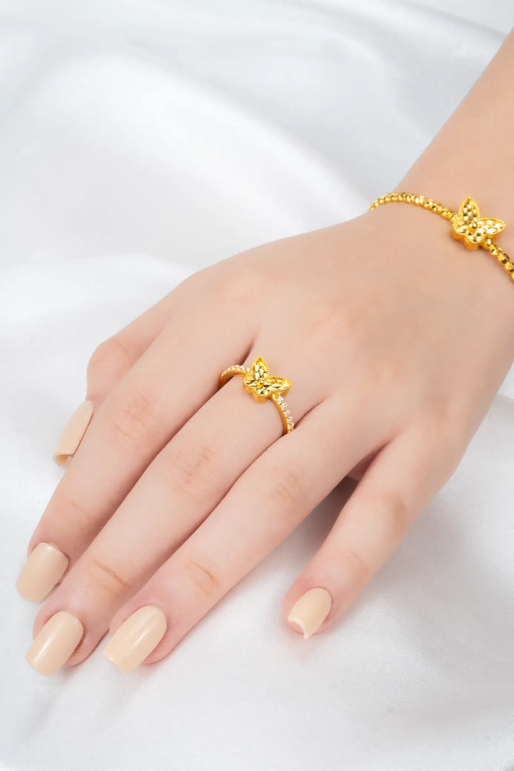 Nhẫn Bướm Hoạ Tiết Nổi 3D Vàng 16K đính đá CZ Bảo Tín K&K