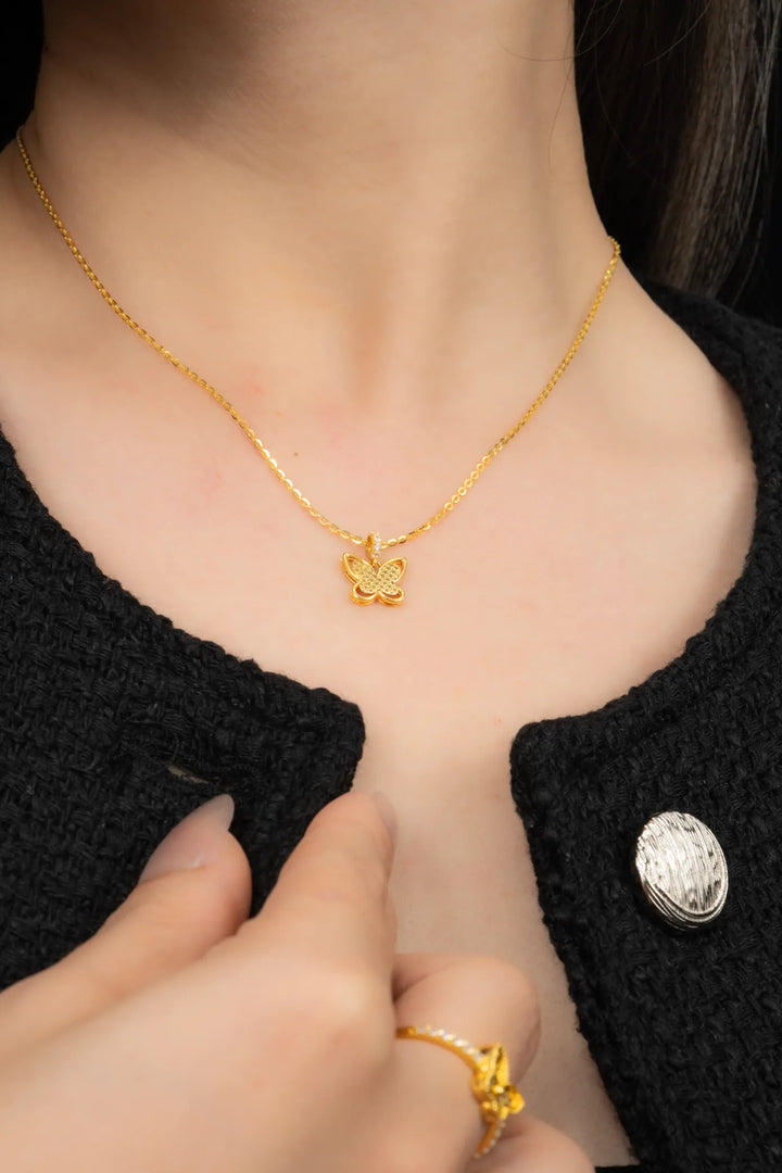 Dây Chuyền Liền Mặt Bướm Hoạ Tiết Nổi 3D Vàng 16K đính đá CZ Bảo Tín K&K