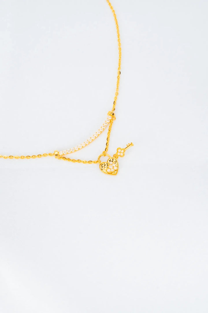 Dây Chuyền Liền Mặt Ổ Khoá Tim Vàng 16K đính đá CZ Bảo Tín K&K