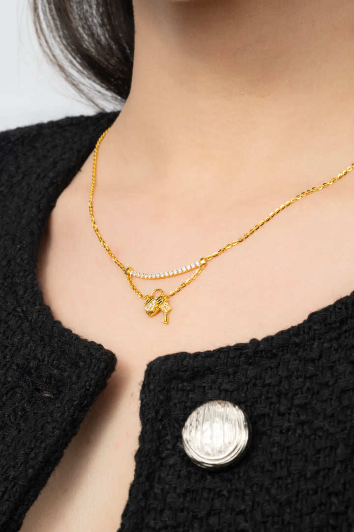 Dây Chuyền Liền Mặt Ổ Khoá Tim Vàng 16K đính đá CZ Bảo Tín K&K