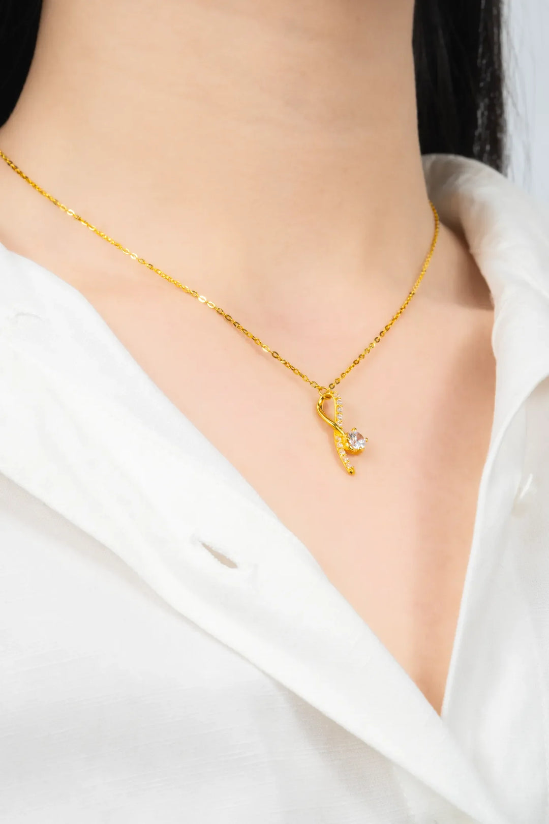 Dây Chuyền Liền Mặt Kiểu Lượn Sóng Vàng 16K đính đá CZ Bảo Tín K&K