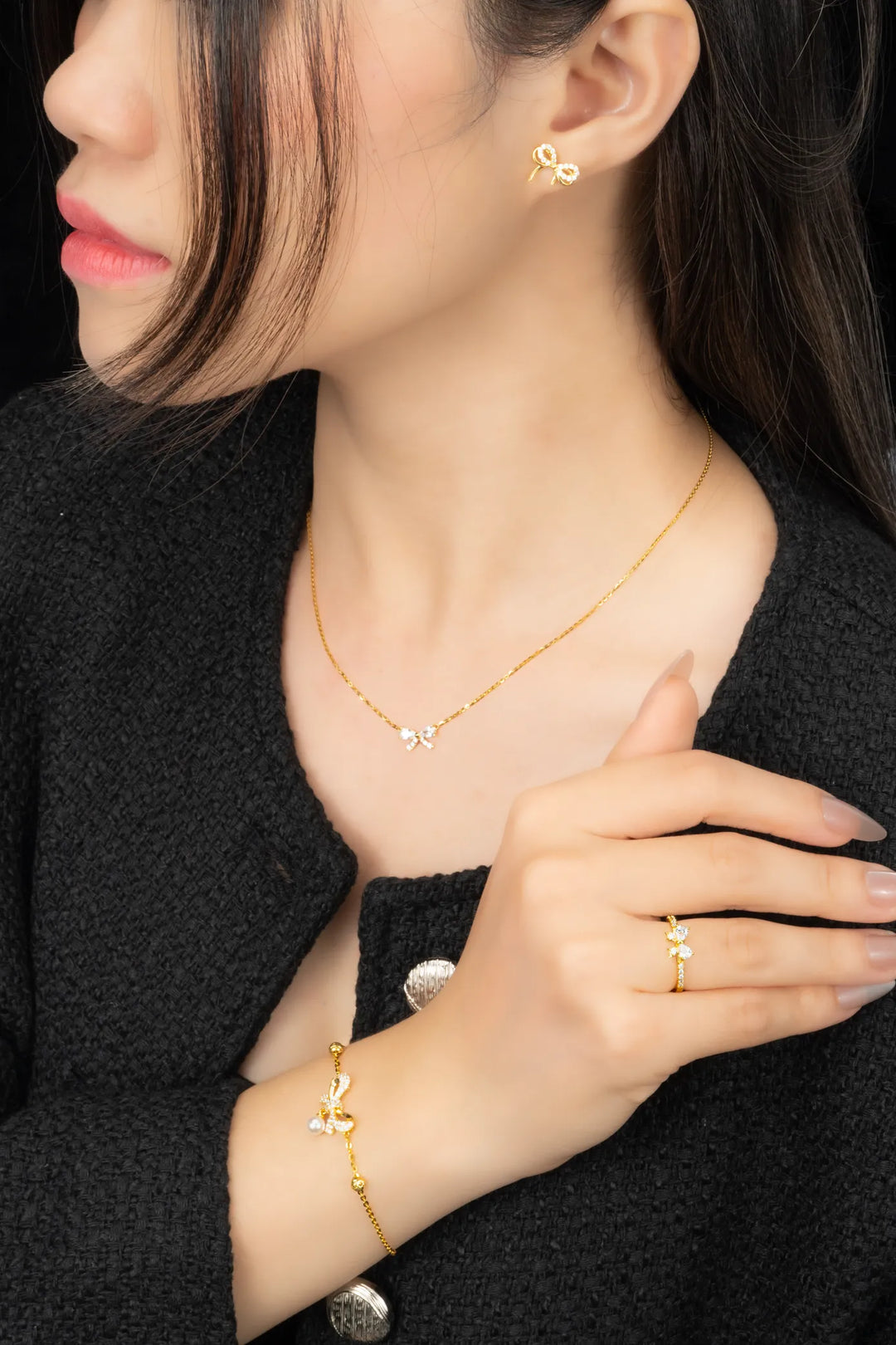 Bông Tai Nơ Ribbon Vàng 16K đính đá CZ Bảo Tín K&K