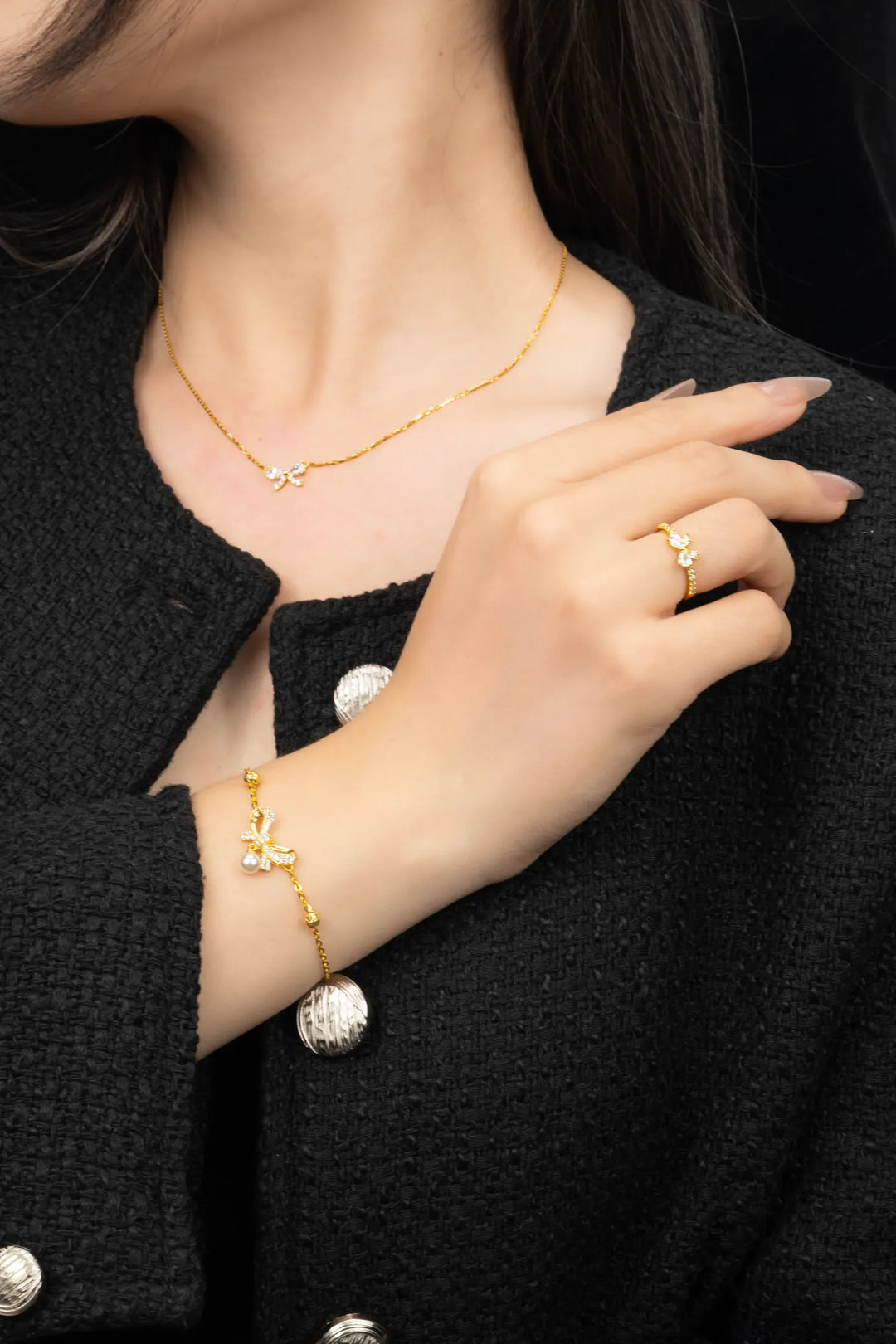 Lắc Tay Nơ Tấm Hột Bẹt Vàng 16K đính đá CZ Bảo Tín K&K