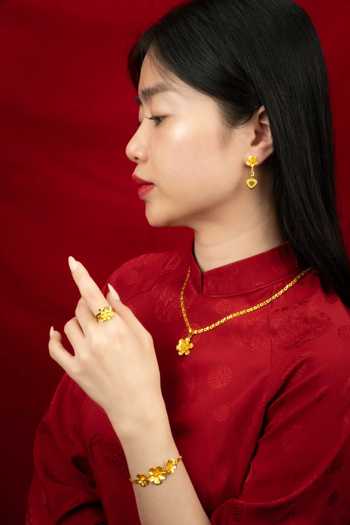 Nhẫn Kiểu Hoa Lá Tim Vàng 23K Bảo Tín K&K