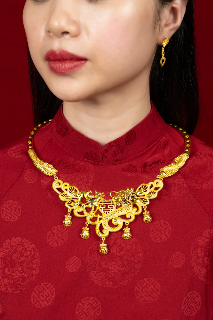 Dây Kiềng Cô Dâu Rồng Phụng Túi Tiền Vàng 23K Bảo Tín K&K