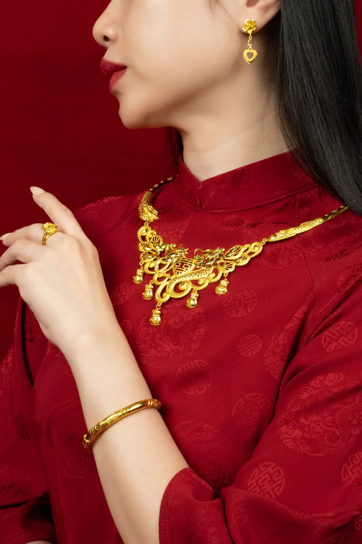 Dây Kiềng Cô Dâu Rồng Phụng Túi Tiền Vàng 23K Bảo Tín K&K