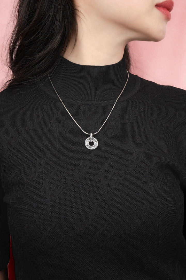 Dây Chuyền Mặt Đá Baguette Viền Tấm Đính Đá CZ Kiểu Ý 750 Bảo Tín K&K