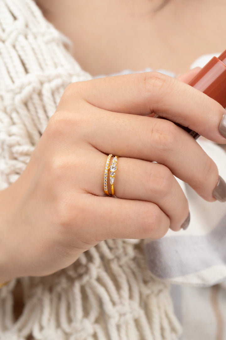 Nhẫn Kiểu Hàng Đôi Tấm Baguette Đính Đá CZ Vàng 16K Bảo Tín K&K