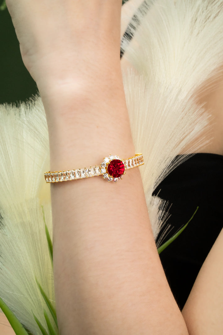 Vòng Tay Đá Đỏ Hồng Đính Đá CZ Vàng 16K Bảo Tín K&K