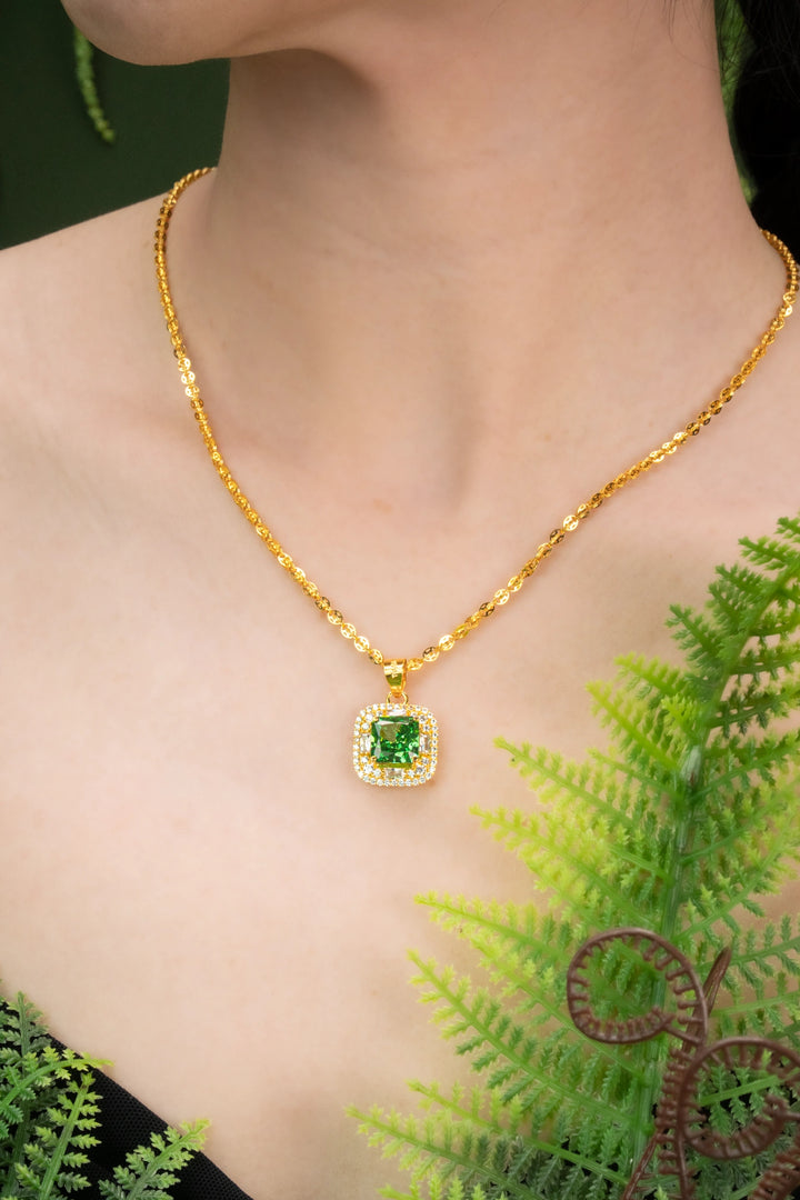 Mặt Đá Vuông Xanh Lá Đính Đá CZ Vàng 16K Bảo Tín K&K