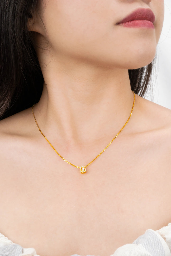 Dây Chuyền Mặt Vuông Tấm Baguette Đính Đá CZ Vàng 16K Bảo Tín K&K