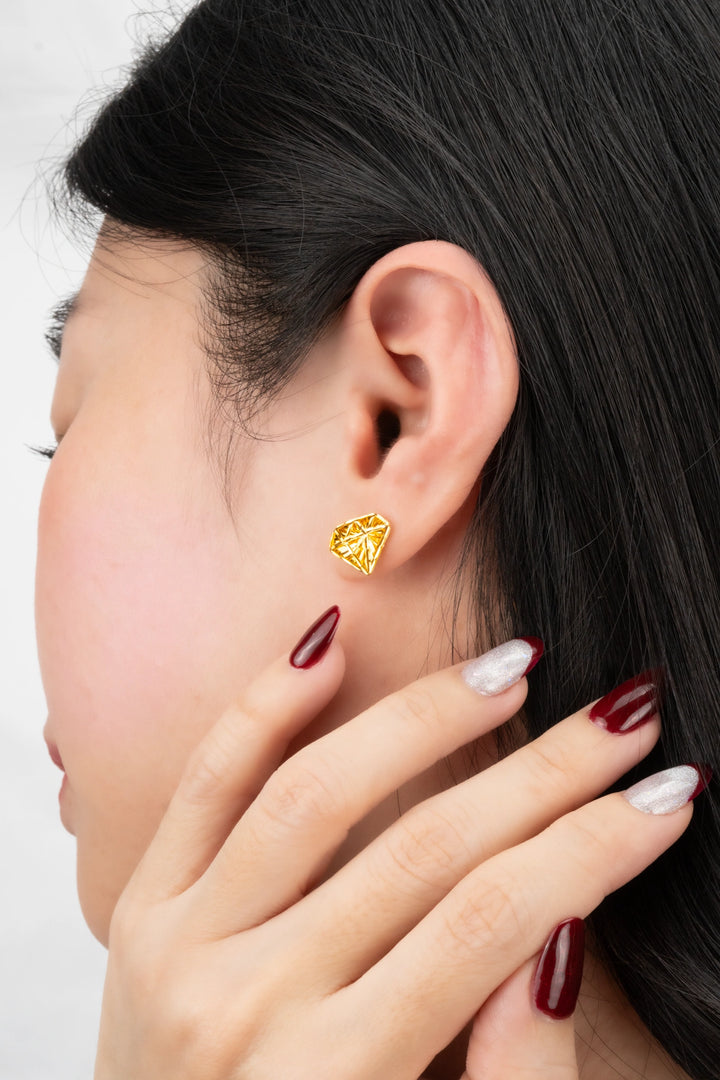 Bông Tai Kim Cương 3D Khắc Máy Vàng 16K Bảo Tín K&K