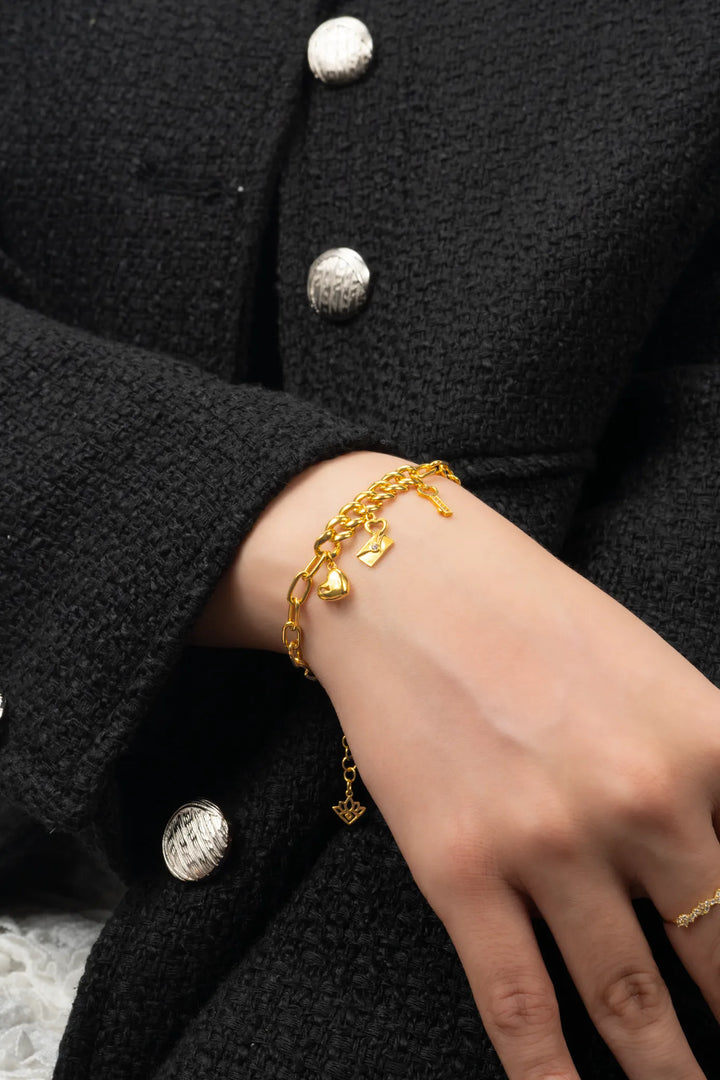 Lắc Tay Love Lock Charm Vàng 16K đính đá CZ Bảo Tín K&K