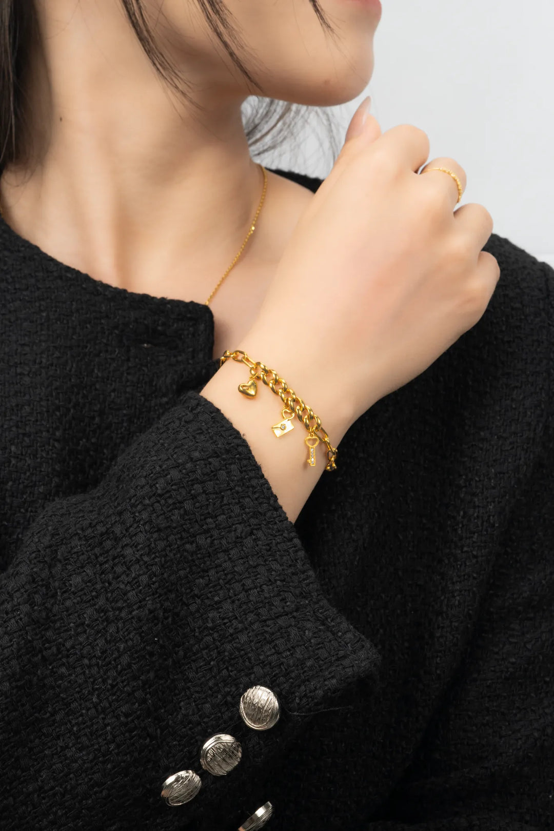 Lắc Tay Love Lock Charm Vàng 16K đính đá CZ Bảo Tín K&K