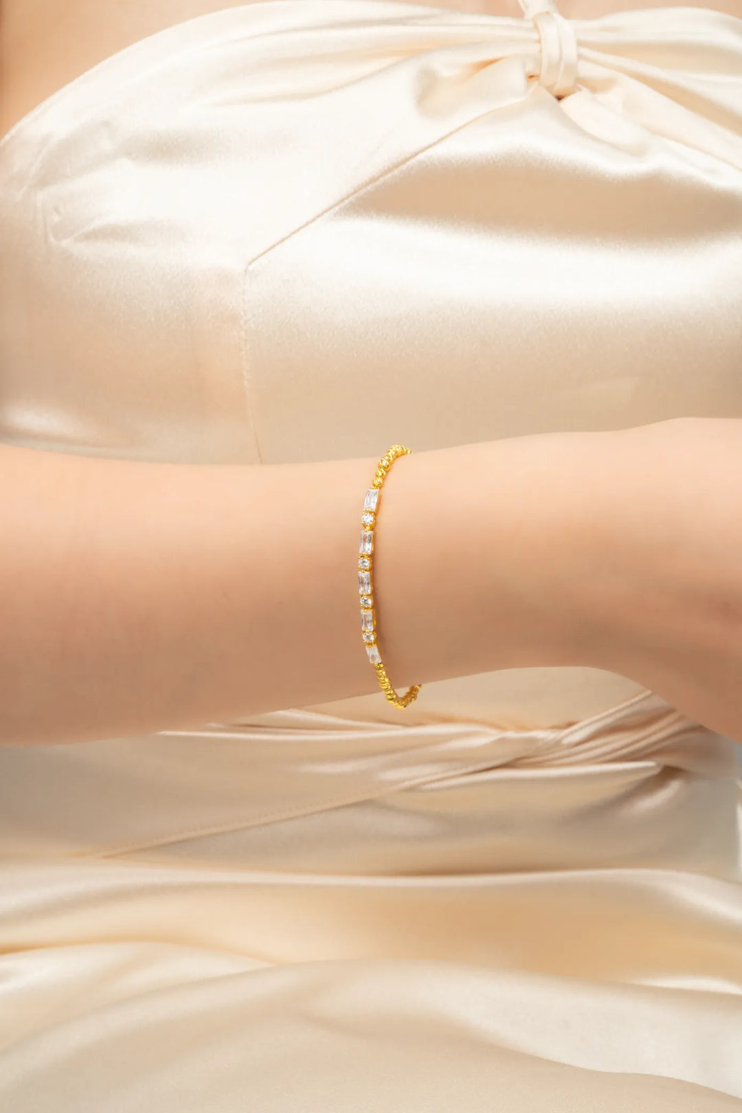 Lắc Tay Bi Kết Hợp Đá Tấm Baguette Vàng 16K đính đá CZ Bảo Tín K&K