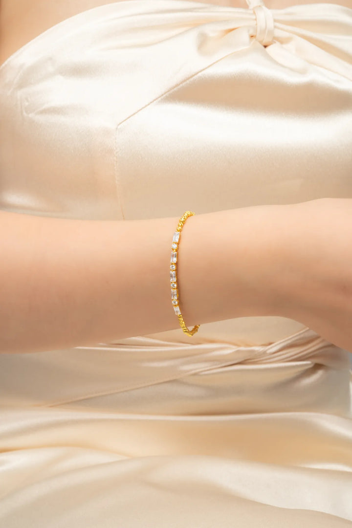 Lắc Tay Bi Kết Hợp Đá Tấm Baguette Vàng 16K đính đá CZ Bảo Tín K&K