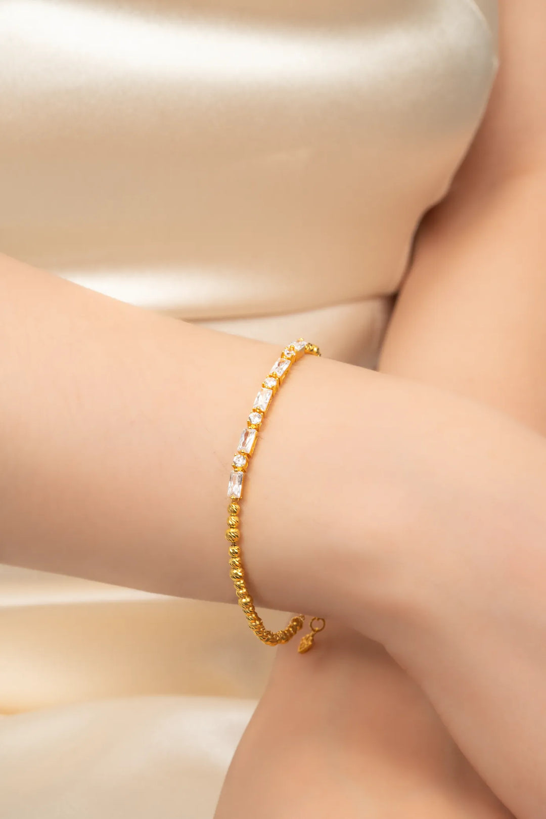 Lắc Tay Bi Kết Hợp Đá Tấm Baguette Vàng 16K đính đá CZ Bảo Tín K&K