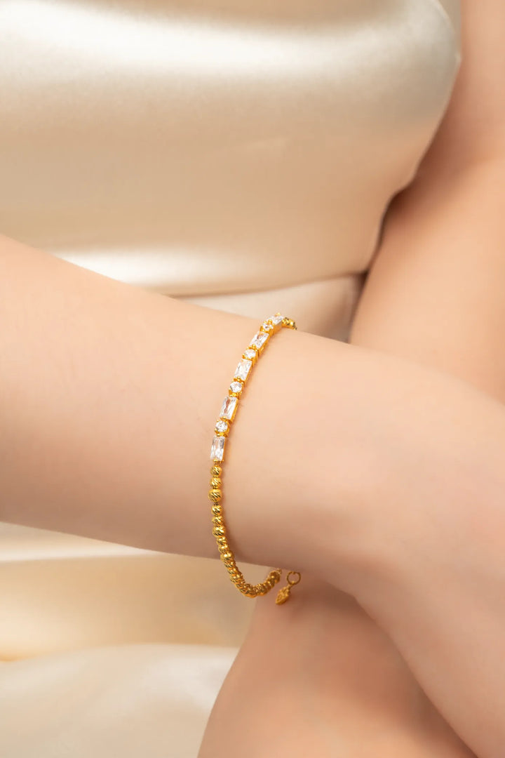 Lắc Tay Bi Kết Hợp Đá Tấm Baguette Vàng 16K đính đá CZ Bảo Tín K&K