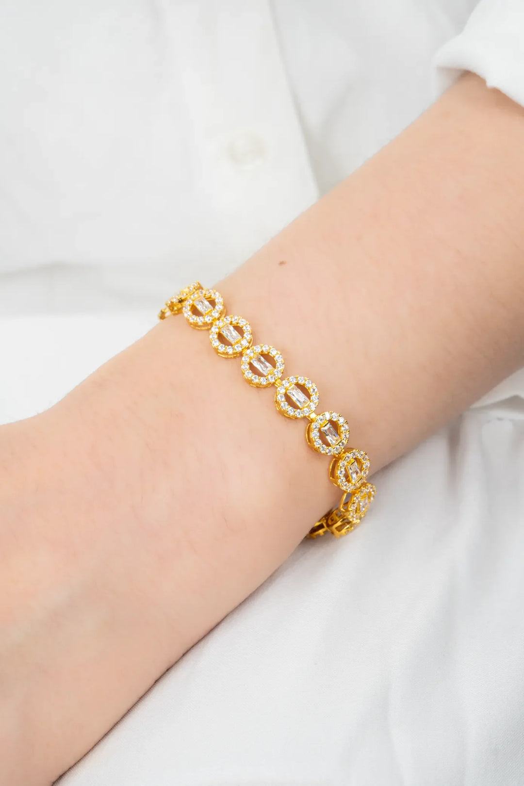 Lắc Tay Mắt Xích Tròn Vàng 16K đính đá CZ Bảo Tín K&K