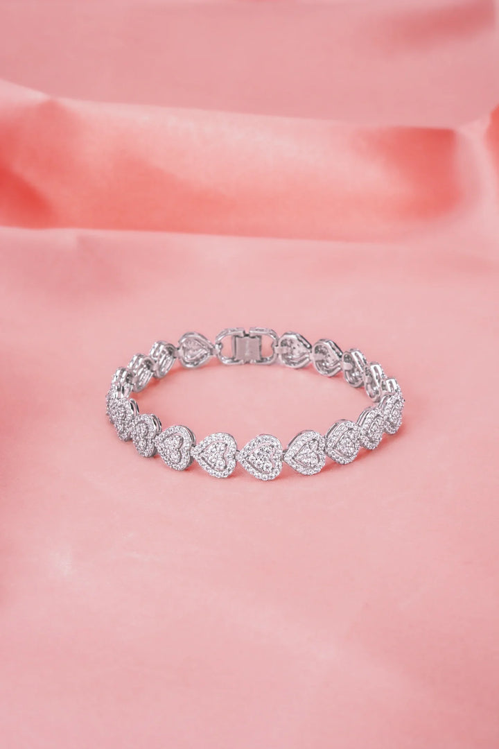 Lắc Tay Trái Tim Đính Đá CZ Kiểu Ý 750 Bảo Tín K&K