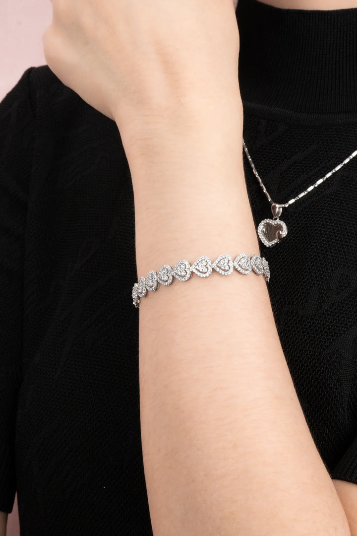 Lắc Tay Trái Tim Đính Đá CZ Kiểu Ý 750 Bảo Tín K&K