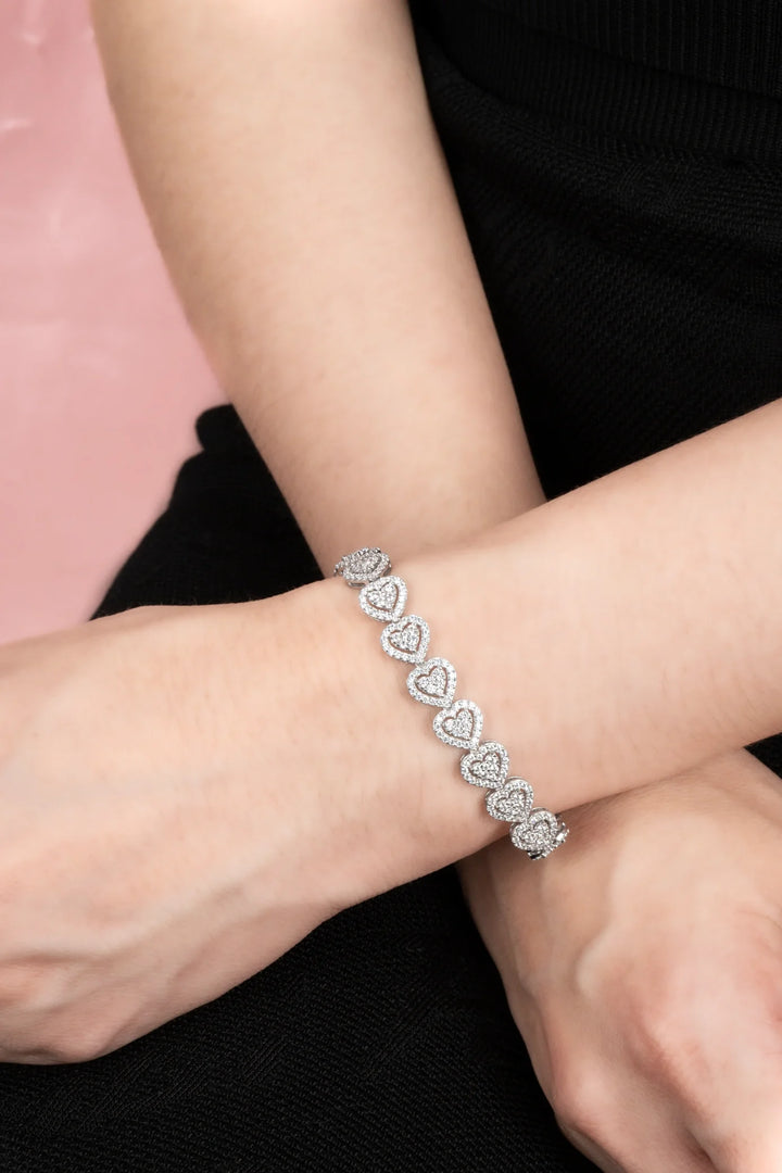 Lắc Tay Trái Tim Đính Đá CZ Kiểu Ý 750 Bảo Tín K&K