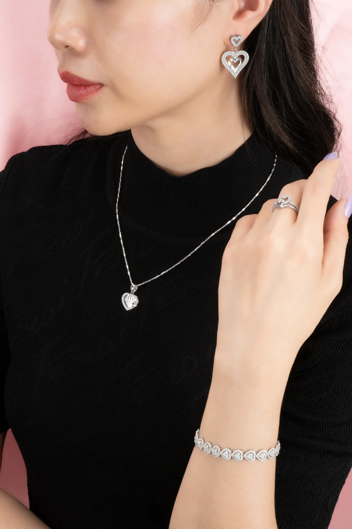 Nhẫn Đôi Trái Tim Ghép Đính Đá CZ Kiểu Ý 750 Bảo Tín K&K