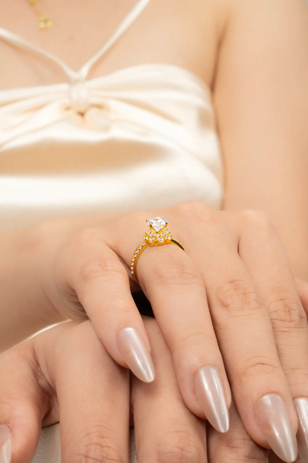 Nhẫn Cầu Hôn Kiểu Dáng Halo Vàng 16K đính đá CZ Bảo Tín K&K