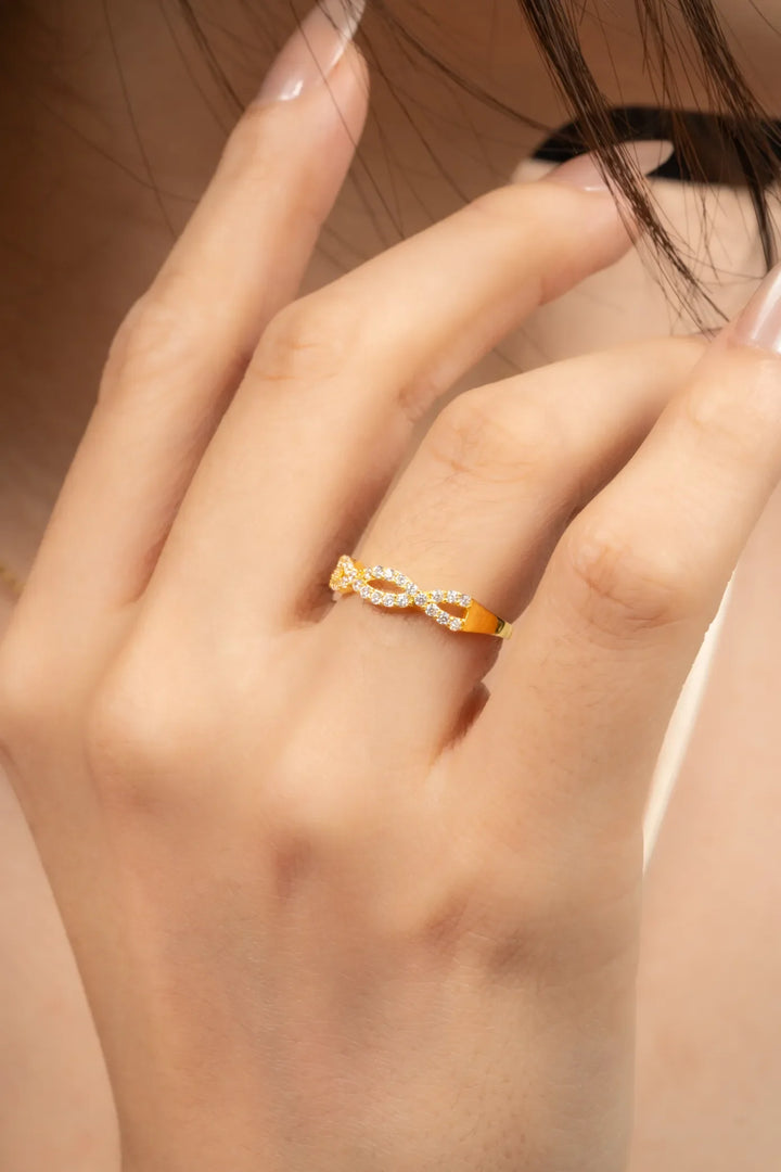 Nhẫn Kiểu Xoắn Đôi Tấm Vàng 16K đính đá CZ Bảo Tín K&K