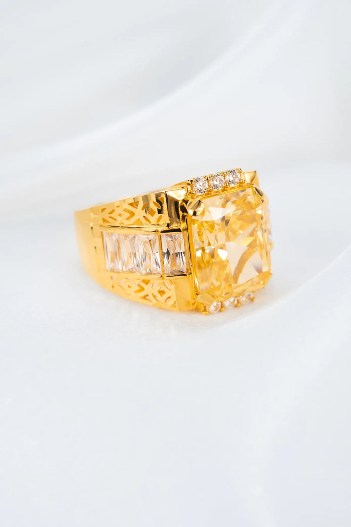 Nhẫn Nam Mặt Đá Vuông Đồng Tiền Vàng 16K đính đá Nam Phi Bảo Tín K&K