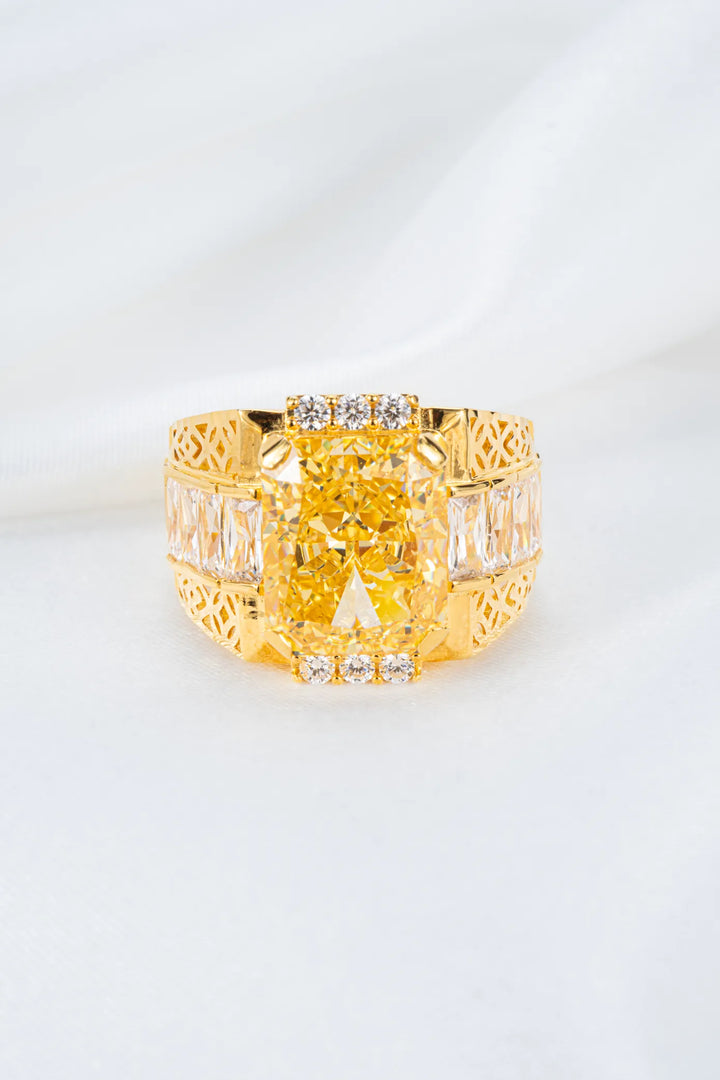 Nhẫn Nam Mặt Đá Vuông Đồng Tiền Vàng 16K đính đá Nam Phi Bảo Tín K&K