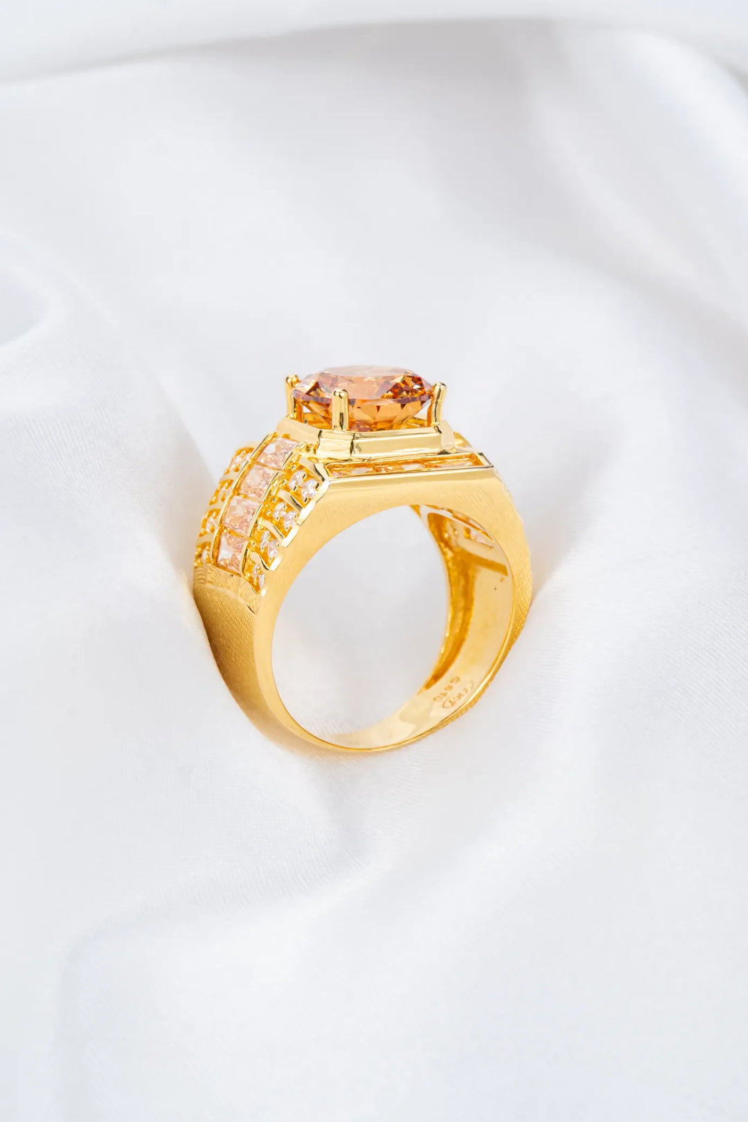 Nhẫn Nam Đá Màu Hổ Phách Vàng 16K đính đá CZ Bảo Tín K&K