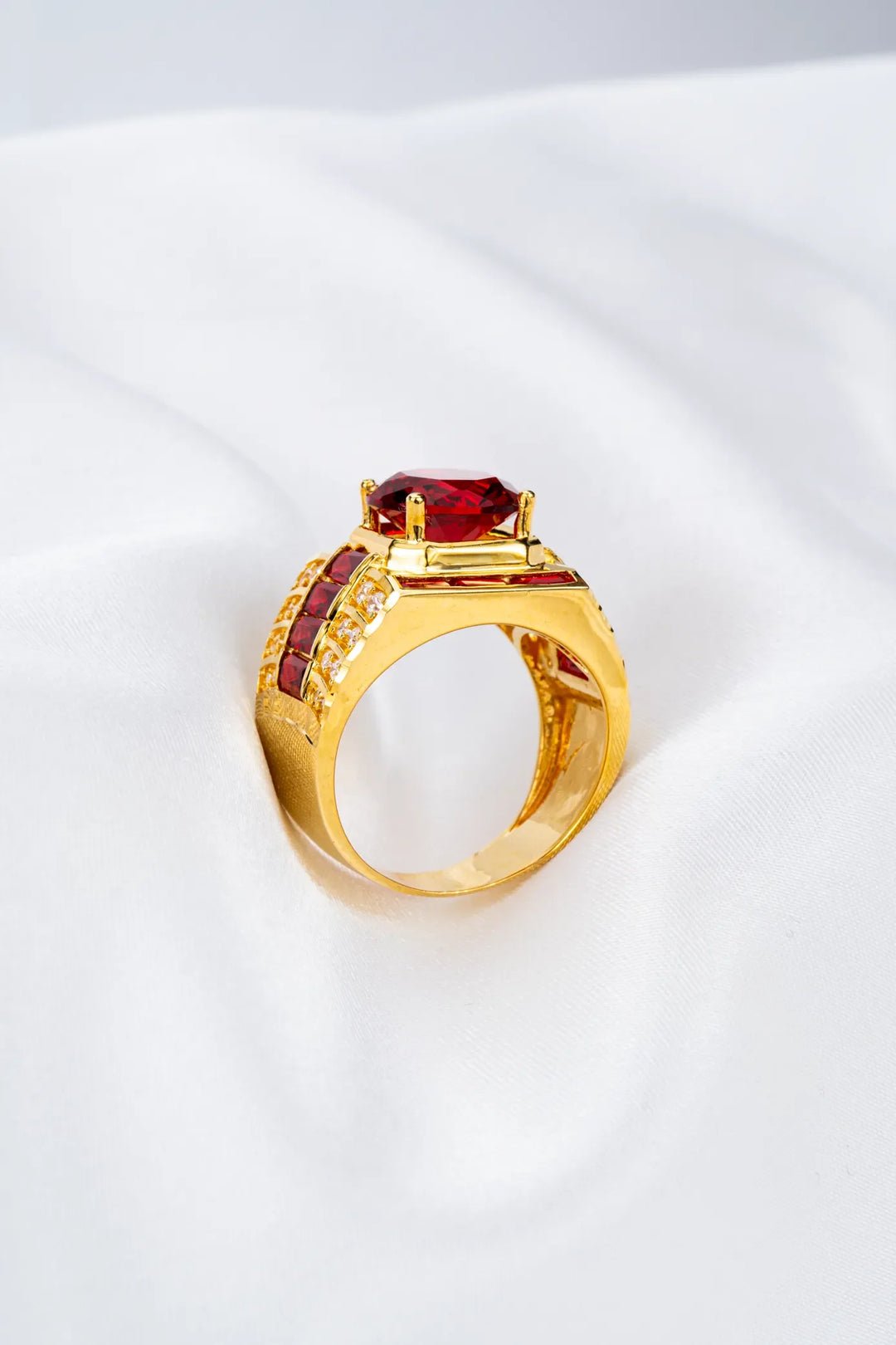 Nhẫn Nam Đá Đỏ Vàng 16K đính đá CZ Bảo Tín K&K