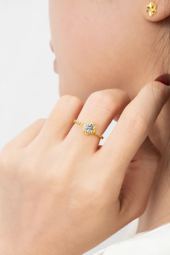 Nhẫn Hoa 4 Cánh Vàng 16K đính đá CZ Bảo Tín K&K