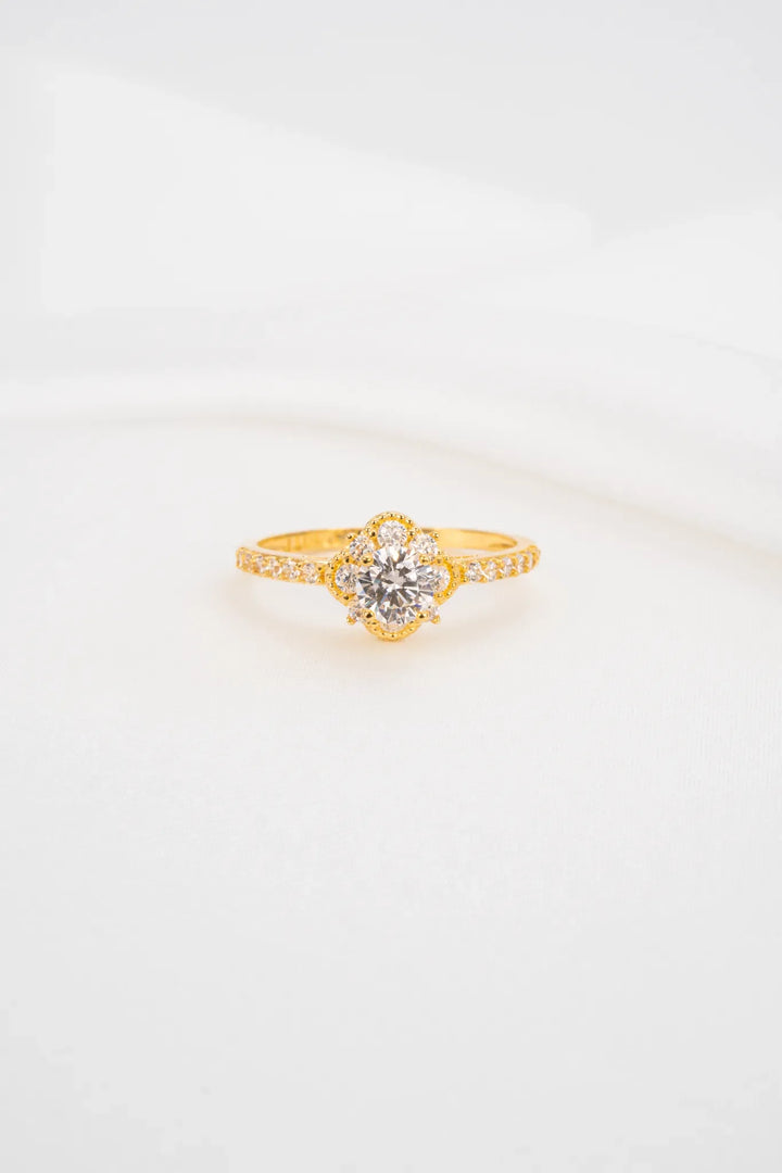 Nhẫn Hoa 4 Cánh Vàng 16K đính đá CZ Bảo Tín K&K