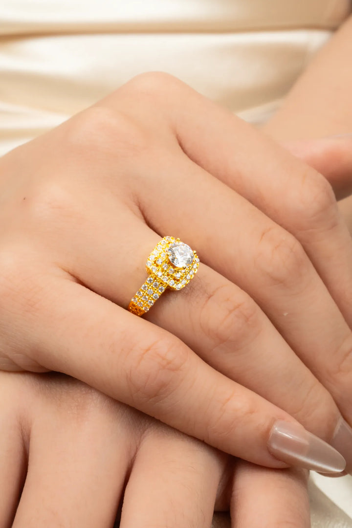 Nhẫn Vuông Tấm Viền Đôi Vàng 16K đính đá CZ Bảo Tín K&K