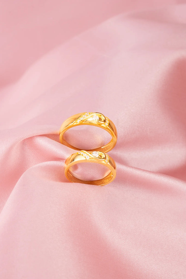 Nhẫn Cưới Trái Tim Ghép Viền Tấm Vàng 16K Đính Đá CZ Bảo Tín K&K