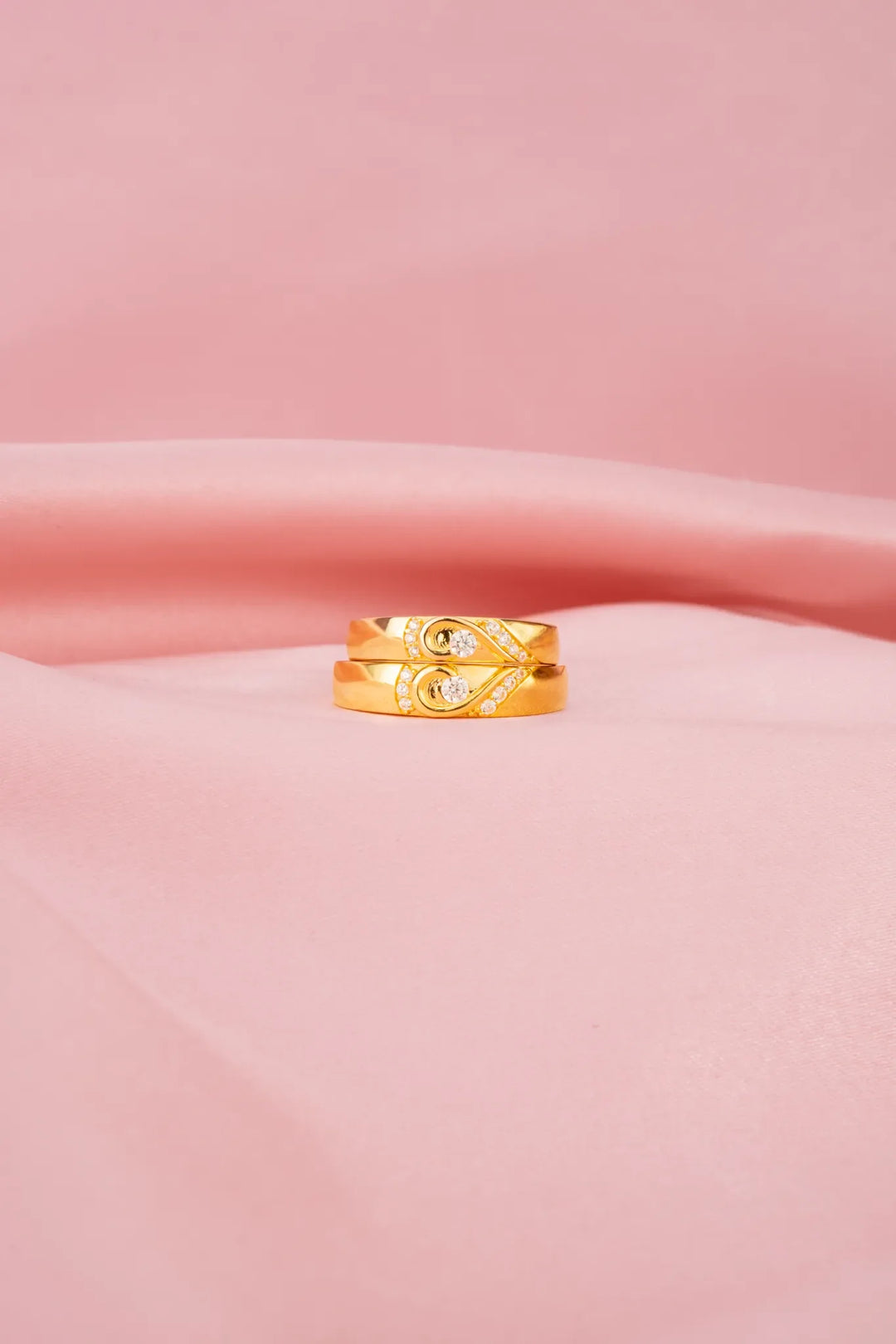 Nhẫn Cưới Trái Tim Ghép Viền Tấm Vàng 16K Đính Đá CZ Bảo Tín K&K