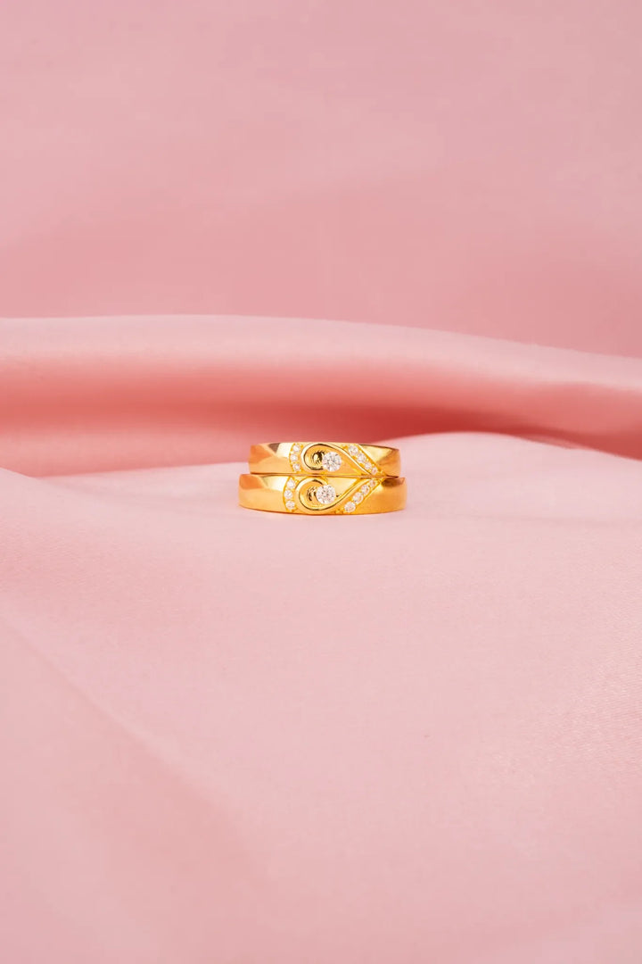 Nhẫn Cưới Trái Tim Ghép Viền Tấm Vàng 16K Đính Đá CZ Bảo Tín K&K