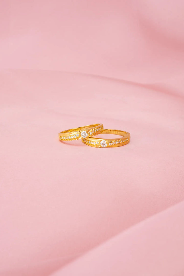 Nhẫn Cưới Hột Chìm Viền Tấm Gợn Sóng Vàng 16K Đính Đá CZ Bảo Tín K&K