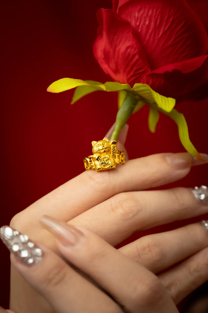 Nhẫn Đồng Tiền Mèo Thần Tài Vàng 23K Bảo Tín K&K