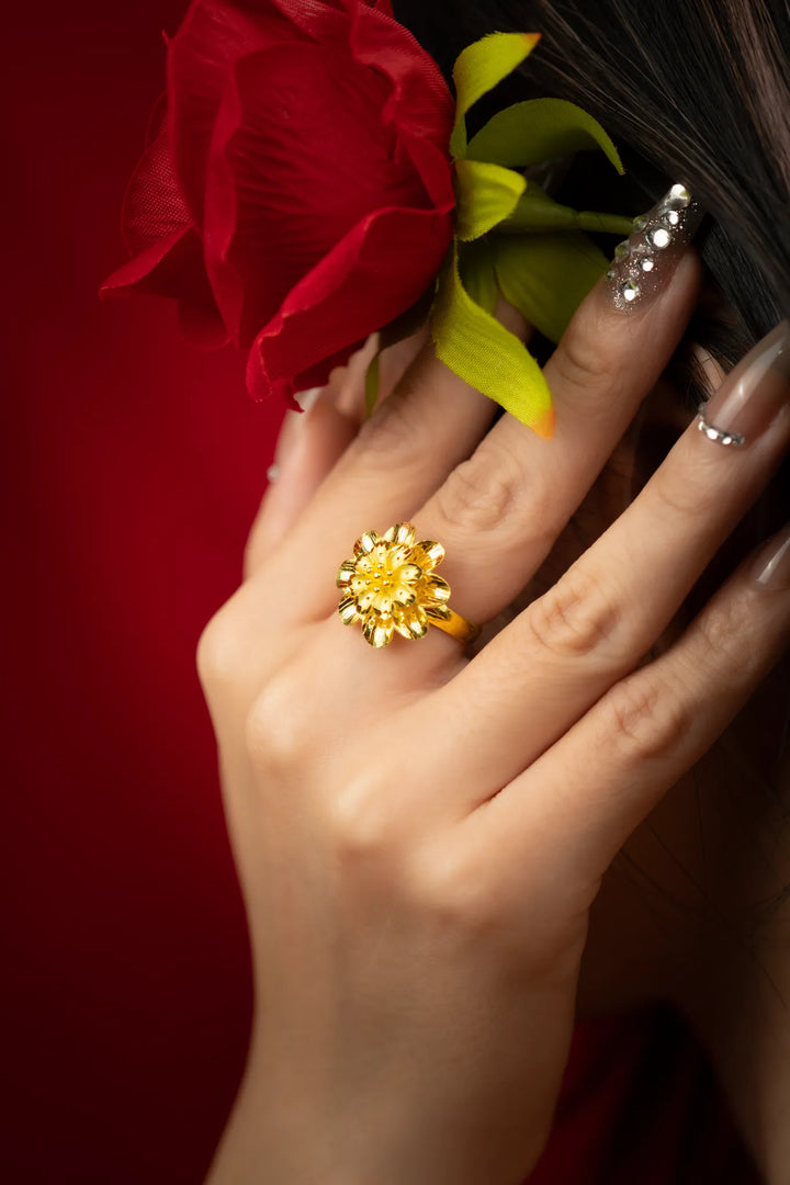 Nhẫn Bông Hoa 8 Cánh Hai Lớp Vàng 23K Bảo Tín K&K