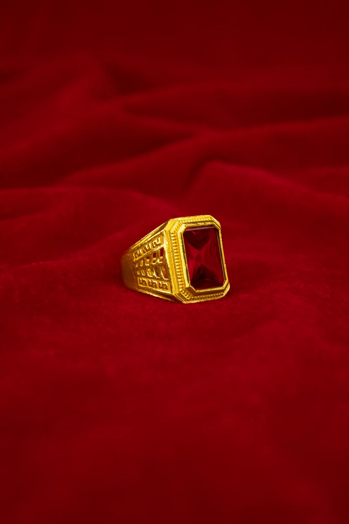 Nhẫn Nam Hột Đỏ Vàng 23K Đính Đá CZ Bảo Tín K&K