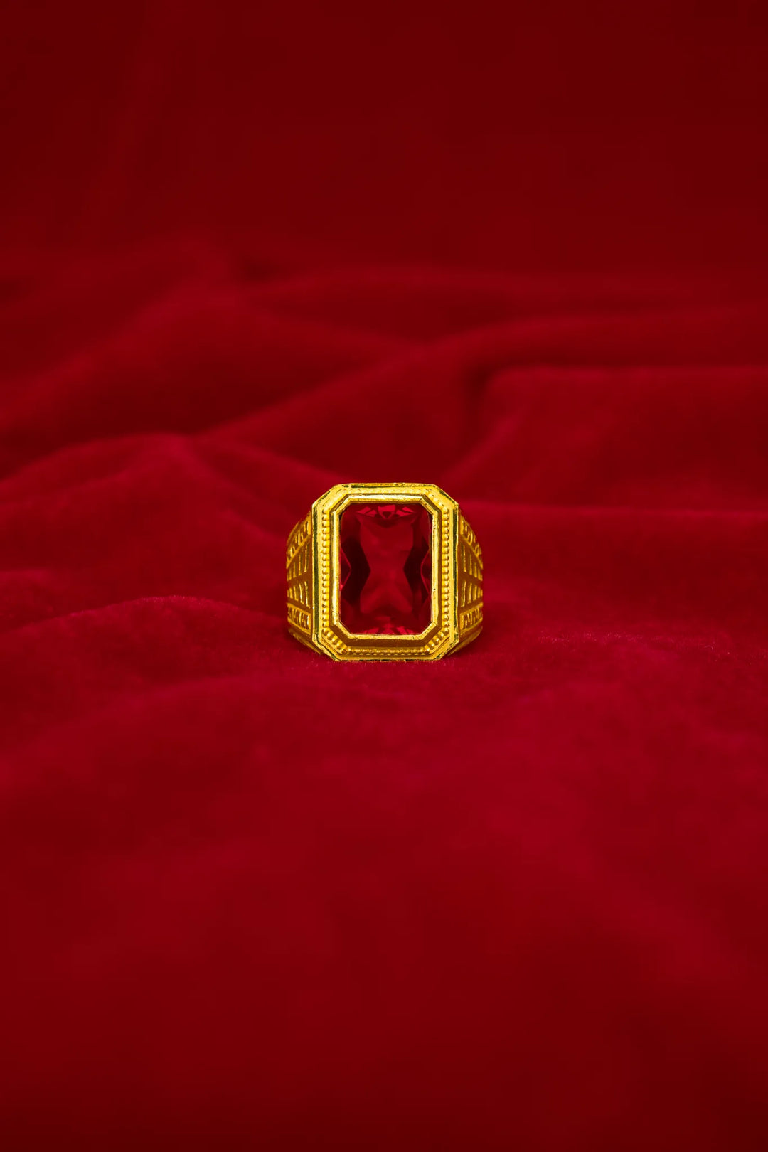 Nhẫn Nam Hột Đỏ Vàng 23K Đính Đá CZ Bảo Tín K&K