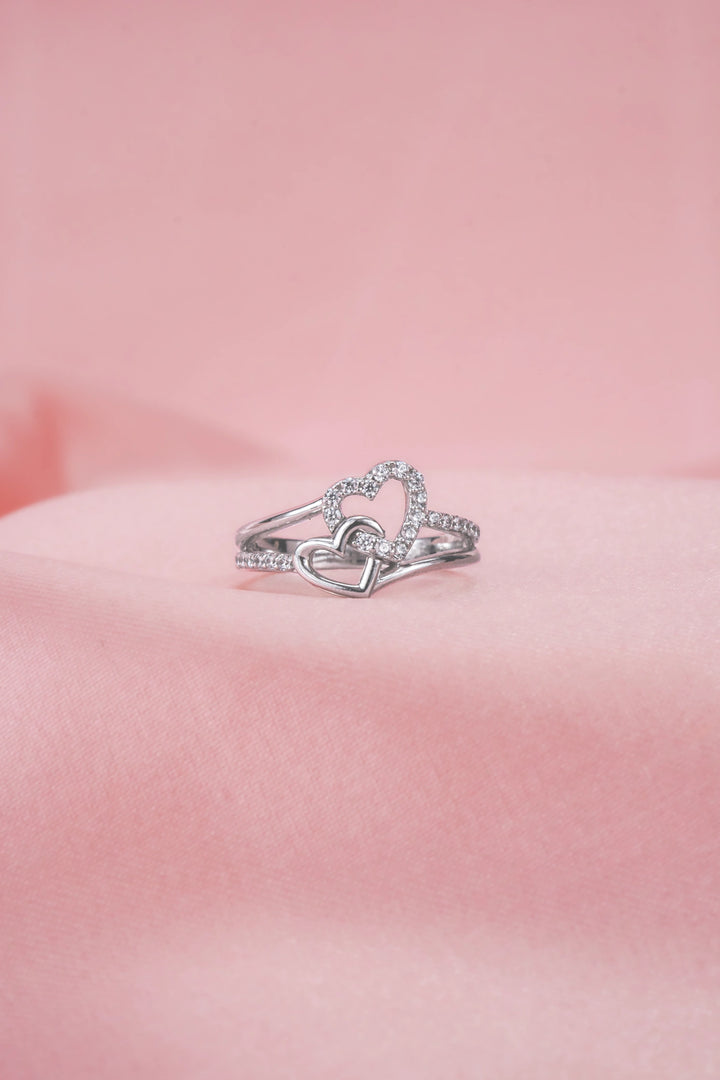 Nhẫn Đôi Trái Tim Ghép Đính Đá CZ Kiểu Ý 750 Bảo Tín K&K