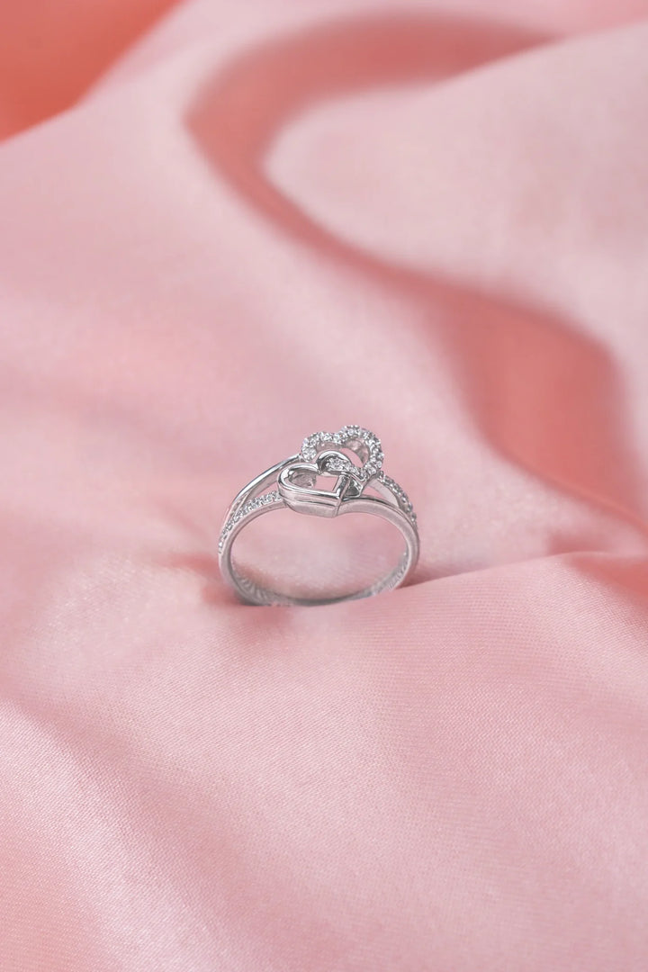 Nhẫn Đôi Trái Tim Ghép Đính Đá CZ Kiểu Ý 750 Bảo Tín K&K