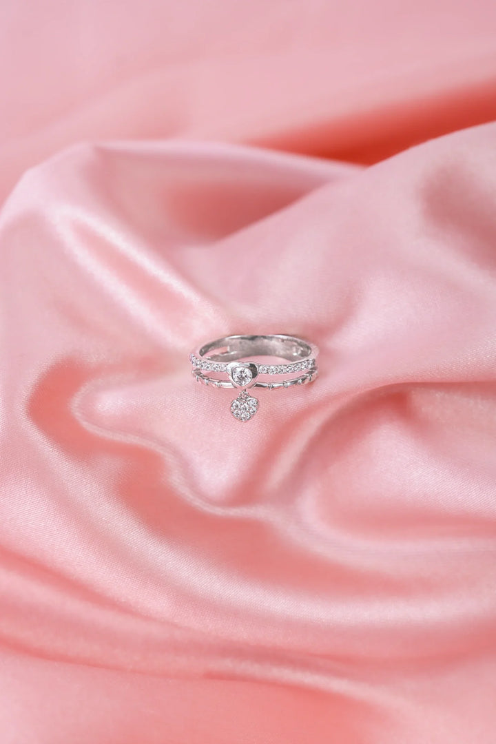 Nhẫn Hai Viền Charm Trái Tim Đính Đá CZ Kiểu Ý 750 Bảo Tín K&K