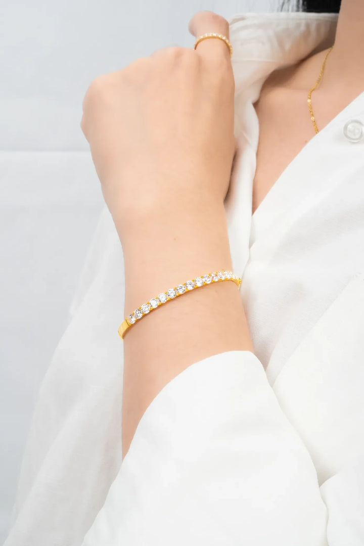 Vòng Tay Kiểu Vuông 1 Hàng Tấm Vàng 16K đính đá CZ Bảo Tín K&K